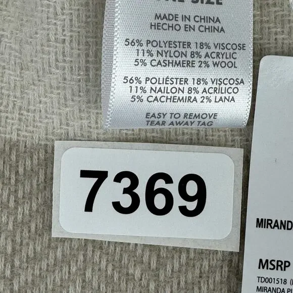 NWT Three Dots Neutral Tan/Black Plaid Miranda Cashmere Wrap One Size - Picture 11 of 11